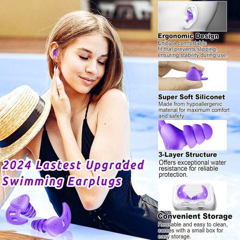 ANANJY Waterproof Swimming Ear Plugs for Adults - 4 Pairs of Reusable Soft Silicone Swim Earplugs,Perfect for Surfing, Diving,Pool,Showering and Other Water Sports - Keep Water Out and Ear Protection - Image 2